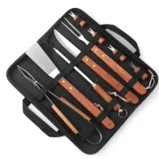 Kit Talheres para Churrasco 10 Peças em Inox com Cabo de Madeira