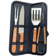 Kit para Churrasco 5 Peças em Inox com Cabo de Madeira
