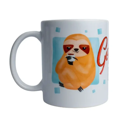 Caneca Cerâmica Branca 325 ml – Bicho Preguiça – Coleção Pet&Fun Deise Lume