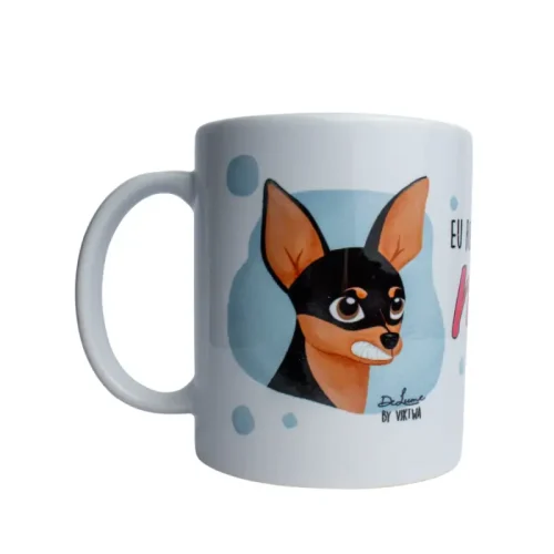 Caneca Cerâmica Branca 325 ml – Pinscher – Coleção Pet&Fun Deise Lume